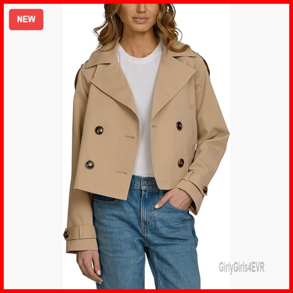Lightweight Cropped Trench Coat, Tailored Lapel Jacket for Work